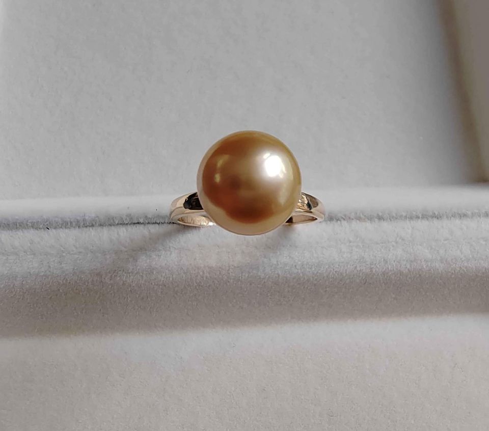 9.7mm Genuine golden south sea pearl classic 14k gold size M1/2