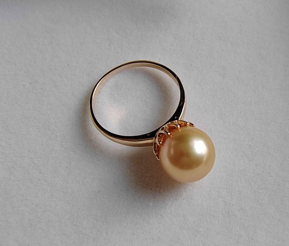 9.7mm Genuine golden south sea pearl classic 14k gold size M1/2