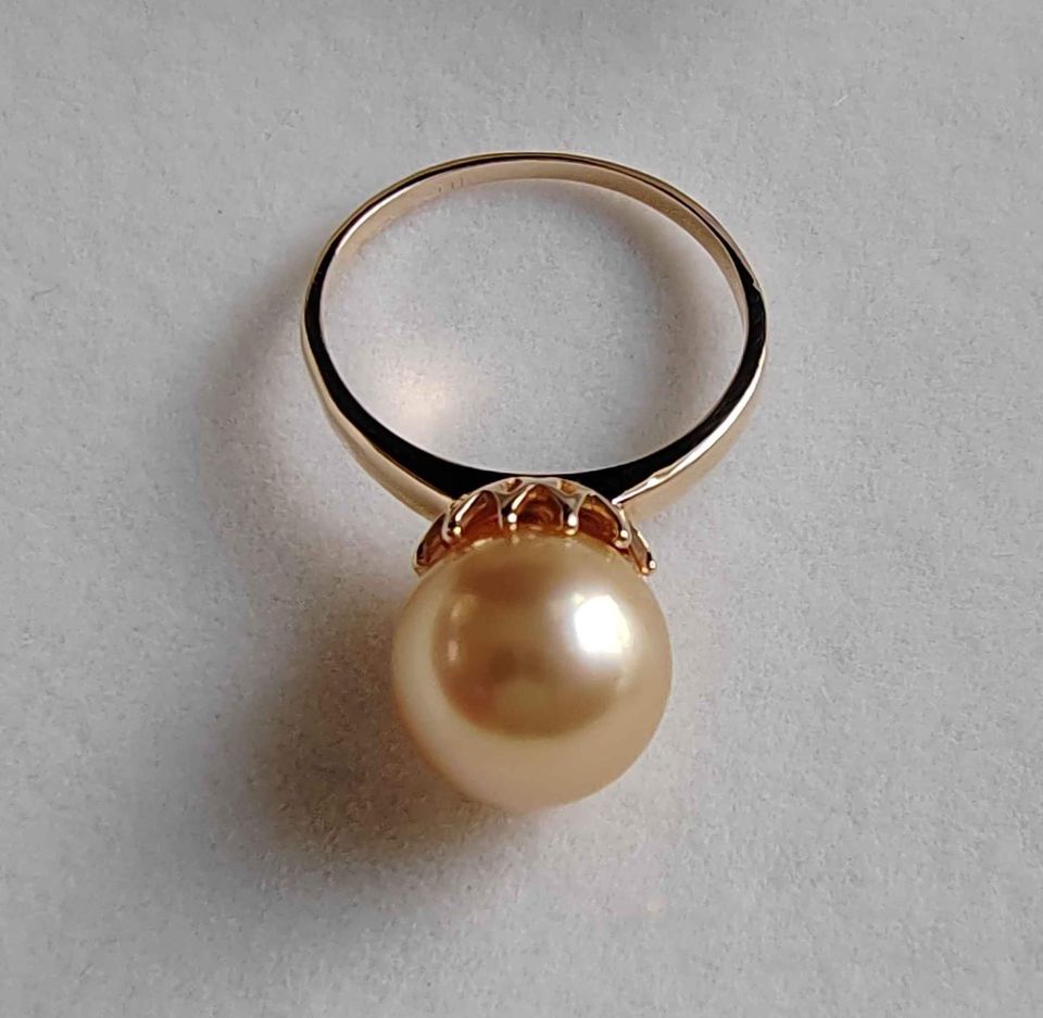 9.7mm Genuine golden south sea pearl classic 14k gold size M1/2