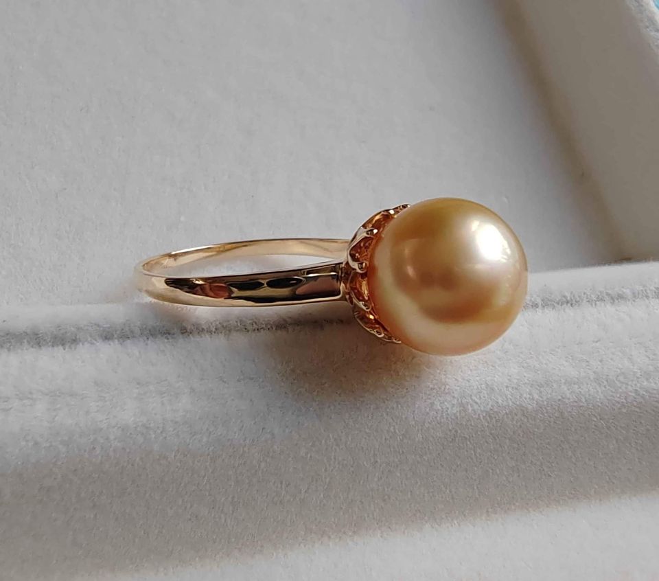 9.7mm Genuine golden south sea pearl classic 14k gold size M1/2