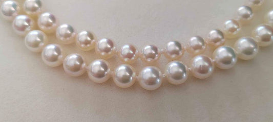 5.5-7.1mm Genuine Akoya round pearls AAA+ Classic 14k gold Matinee necklace 62cm