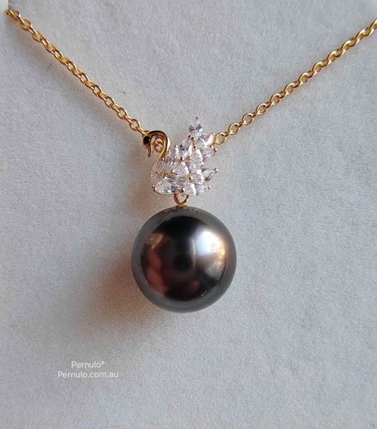 'Amour Fidèle' 18k gold pendant genuine tahitian south sea round pearl 11mm