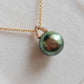 'Pistachio' 18k gold pendant genuine tahitian south sea pearl 11.1mm