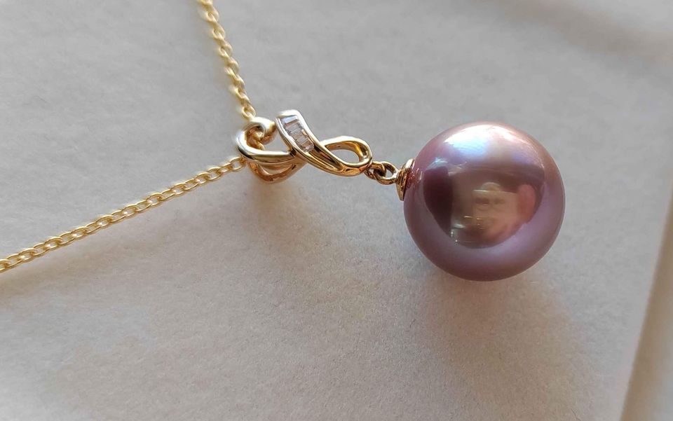 Elegant 14k gold pendant genuine freshwater pearl 12.6mm AAAA