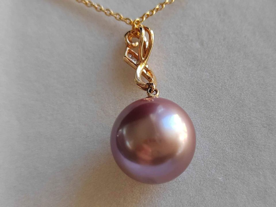 Elegant 14k gold pendant genuine freshwater pearl 12.6mm AAAA