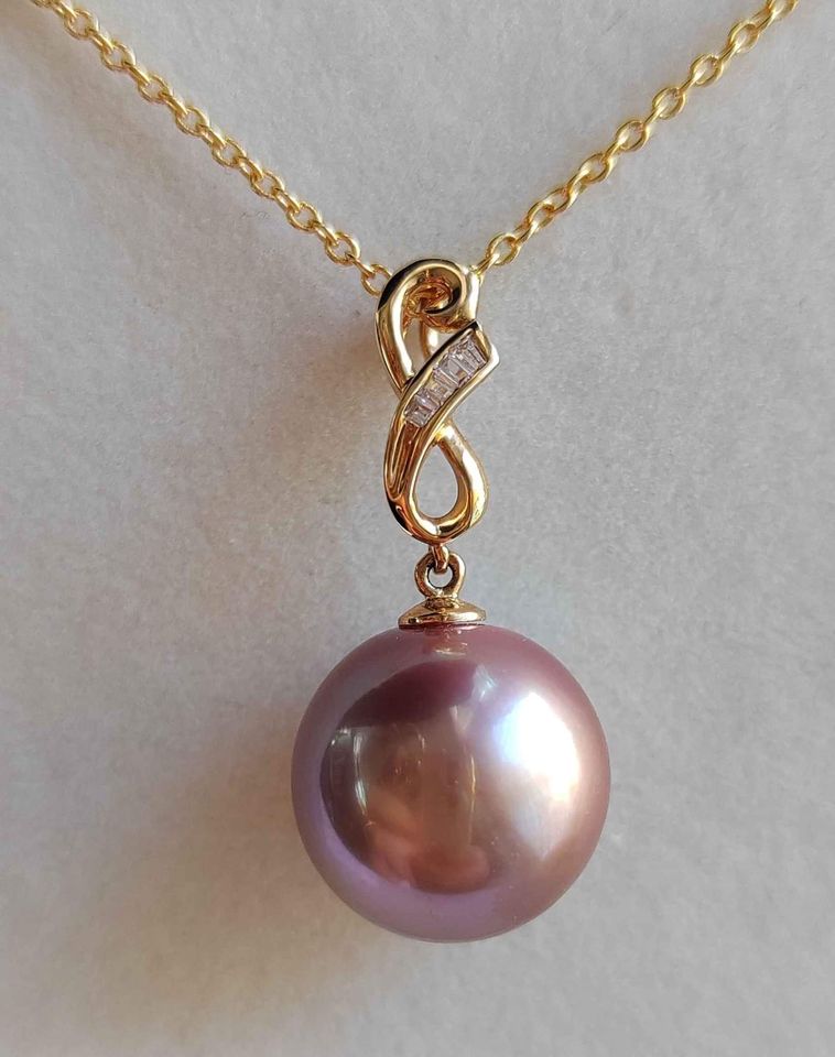 Elegant 14k gold pendant genuine freshwater pearl 12.6mm AAAA