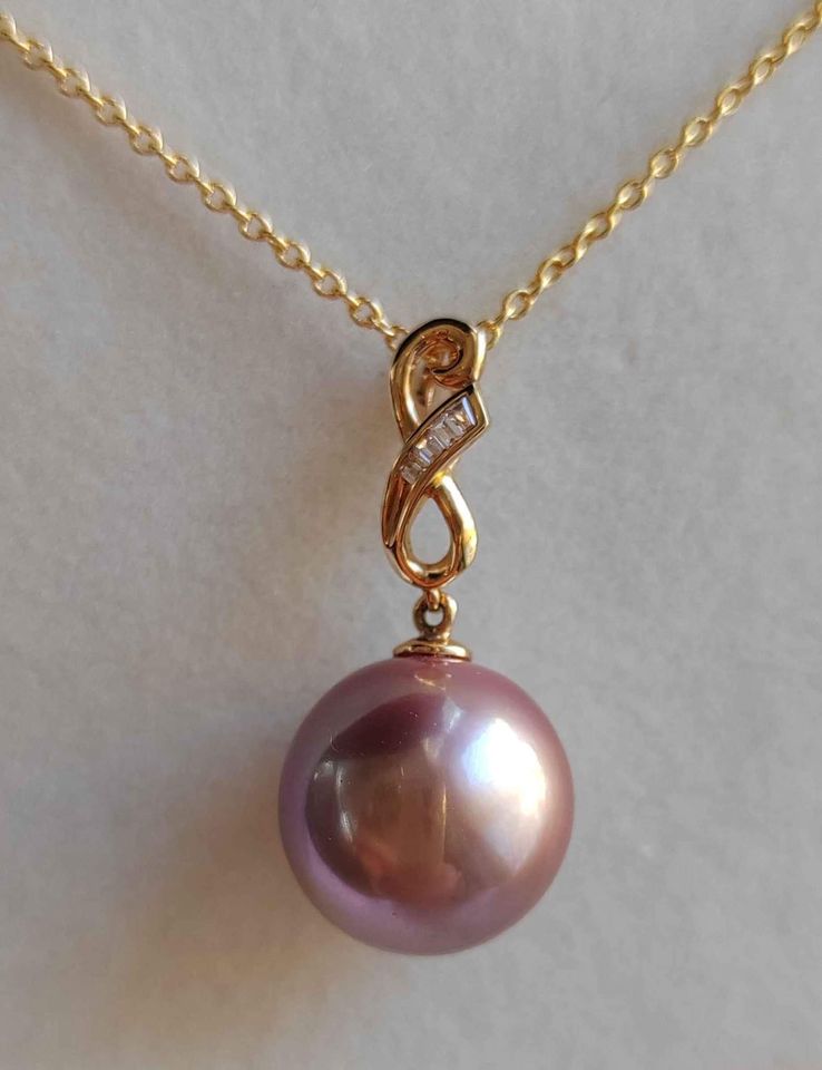 Elegant 14k gold pendant genuine freshwater pearl 12.6mm AAAA