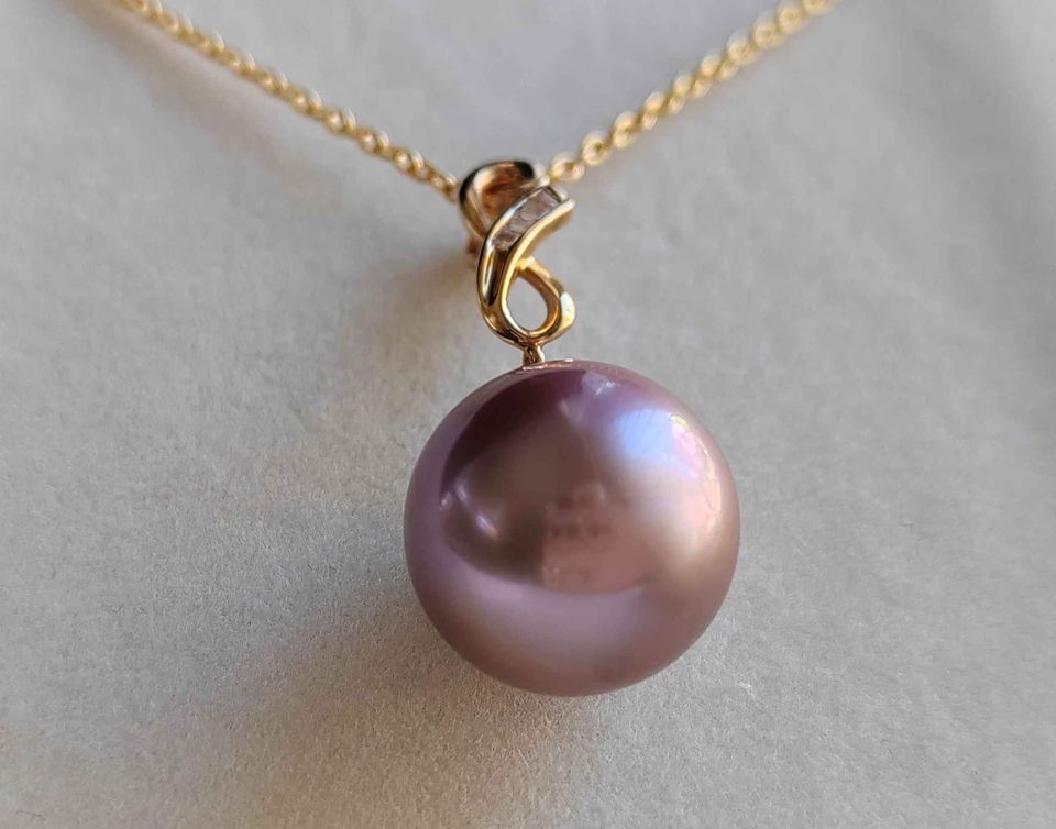 Elegant 14k gold pendant genuine freshwater pearl 12.6mm AAAA