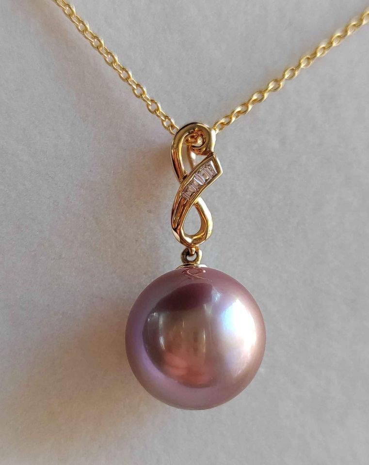 Elegant 14k gold pendant genuine freshwater pearl 12.6mm AAAA