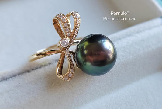 'Élégant' ring 14k gold genuine tahitian south sea pearls 11mm