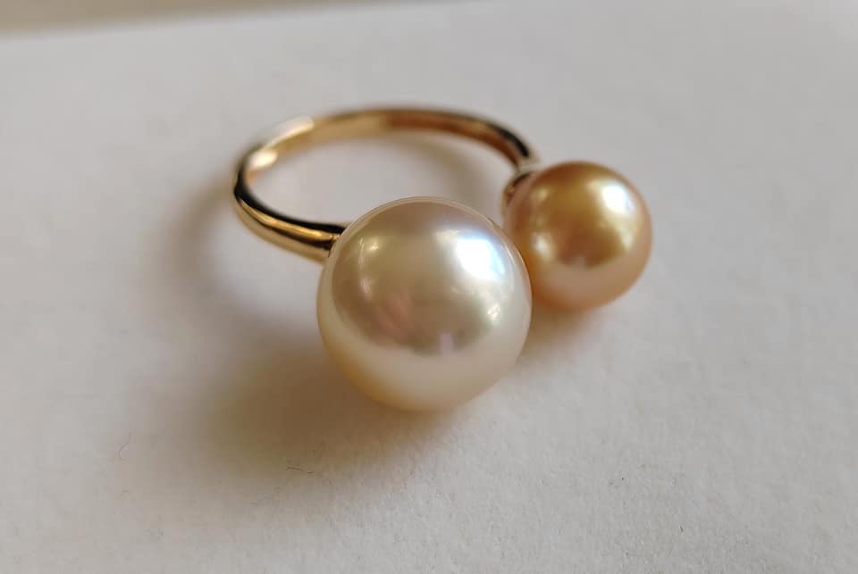 8.9-11.6mm Genuine south sea golden pearls classic 18k gold ring