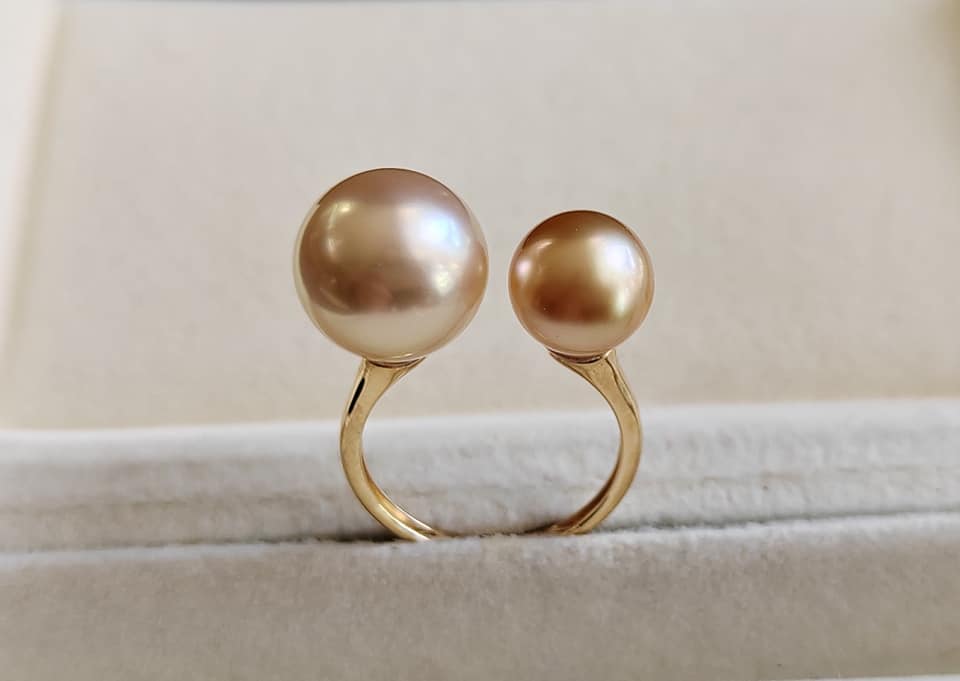 8.9-11.6mm Genuine south sea golden pearls classic 18k gold ring