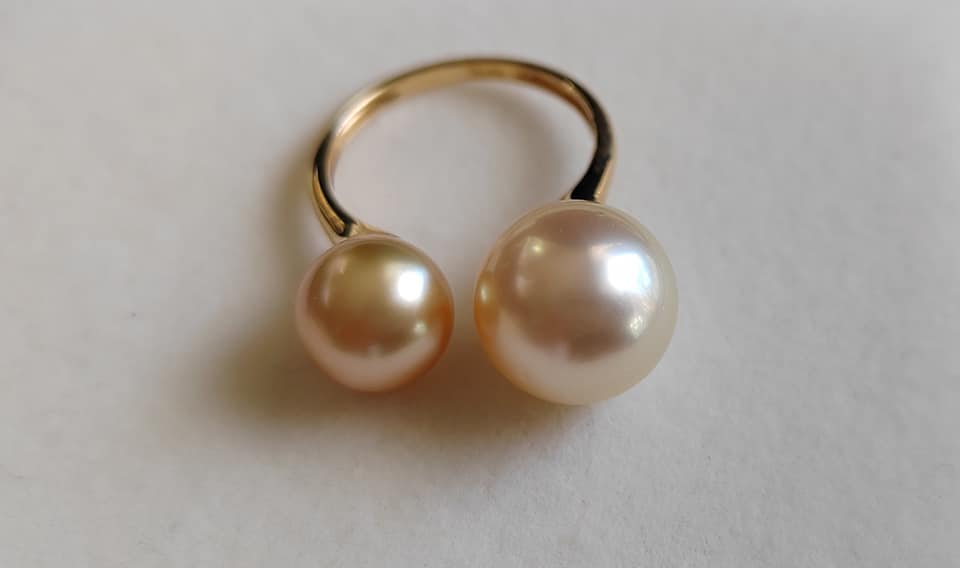 8.9-11.6mm Genuine south sea golden pearls classic 18k gold ring