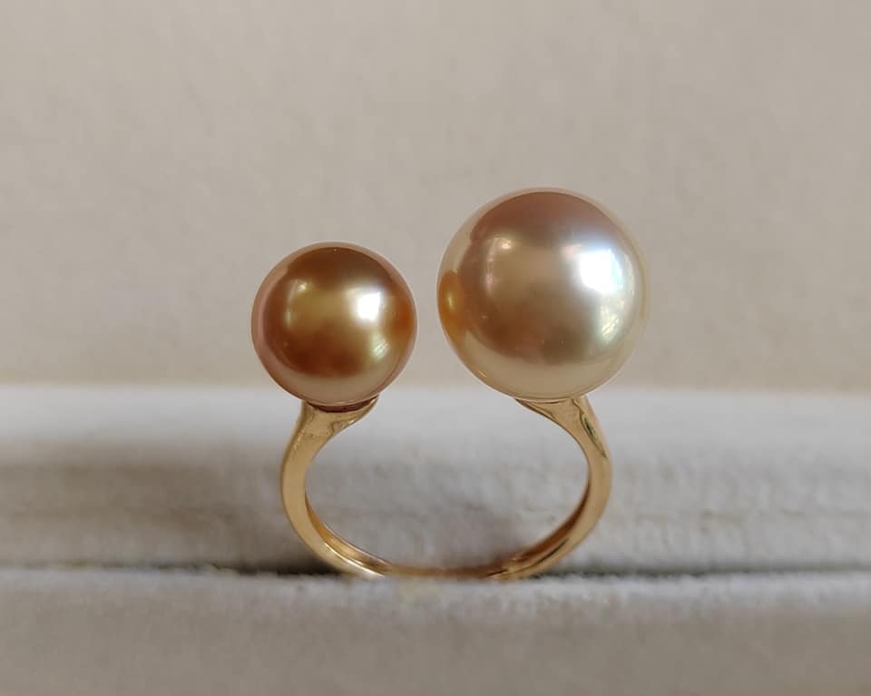 8.9-11.6mm Genuine south sea golden pearls classic 18k gold ring