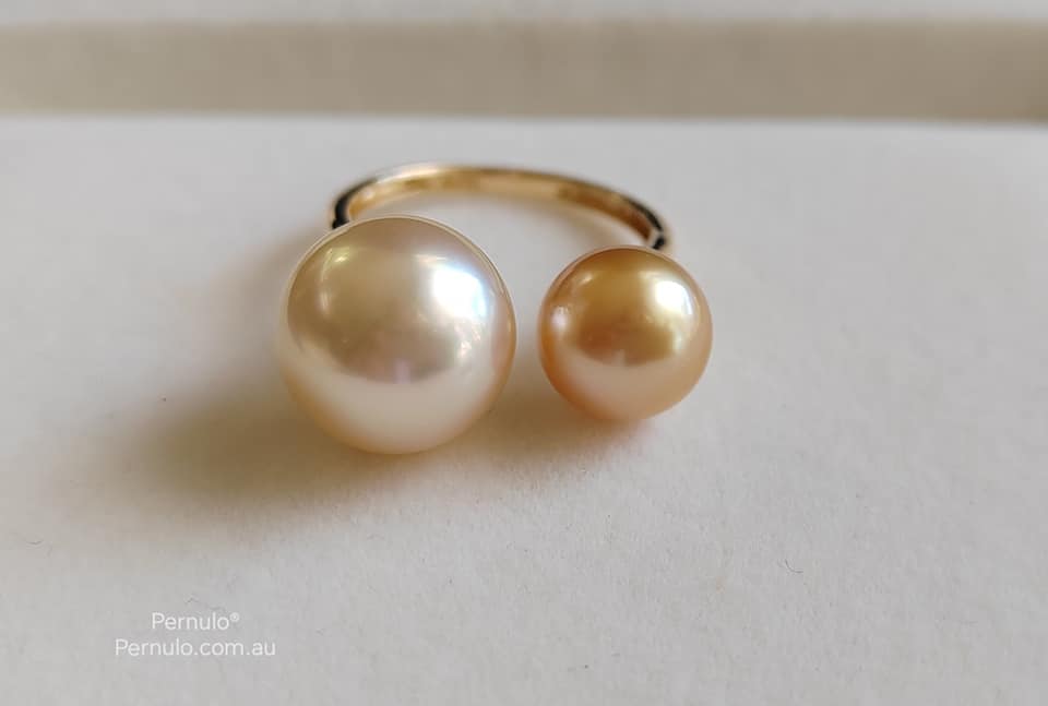 8.9-11.6mm Genuine south sea golden pearls classic 18k gold ring