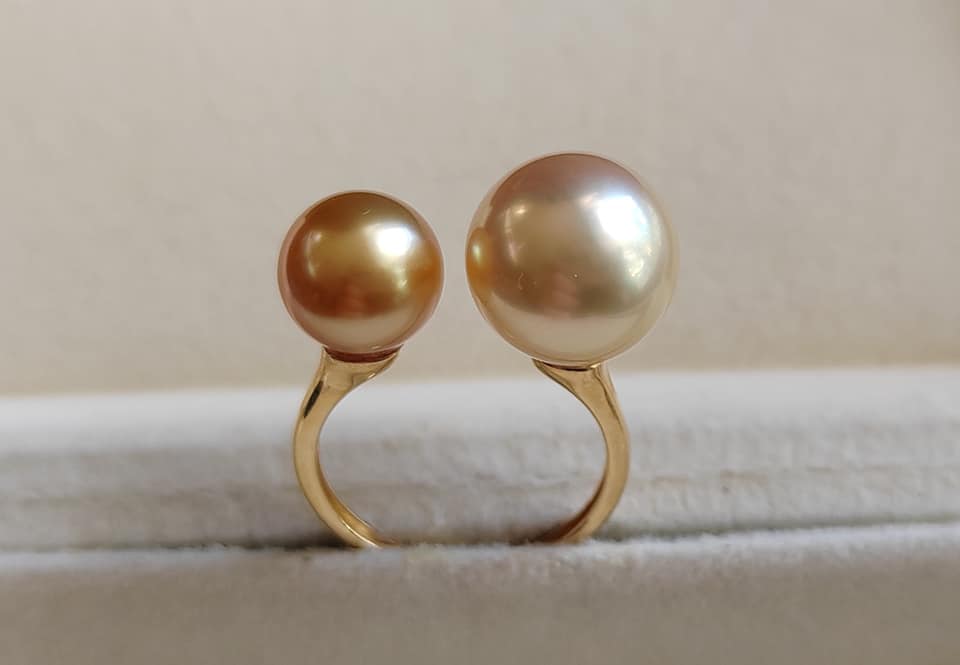 8.9-11.6mm Genuine south sea golden pearls classic 18k gold ring