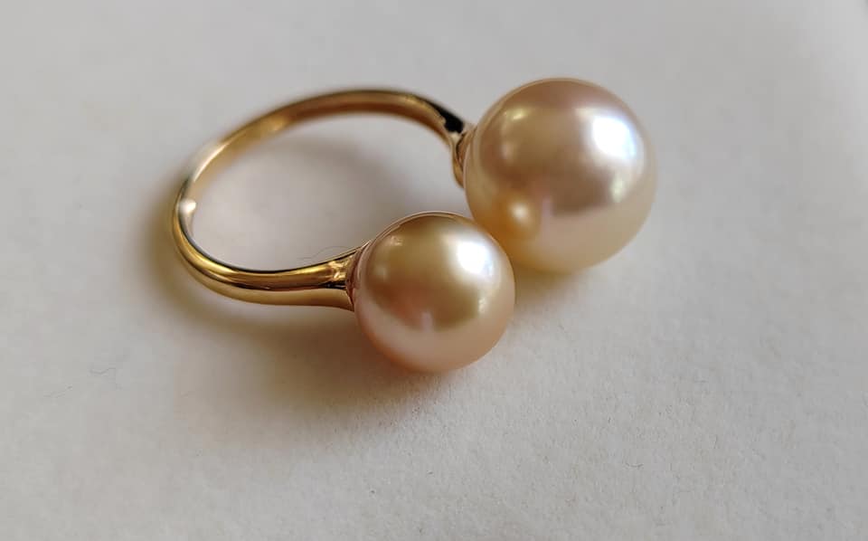 8.9-11.6mm Genuine south sea golden pearls classic 18k gold ring