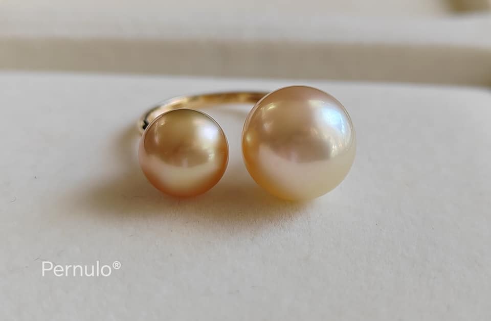 8.9-11.6mm Genuine south sea golden pearls classic 18k gold ring