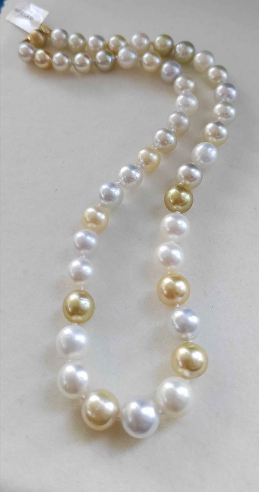 8-10.3mm Genuine south sea pearls classic 14k gold necklace