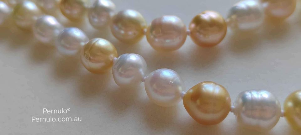 8-10.3mm Genuine south sea white and golden pearls classic necklace