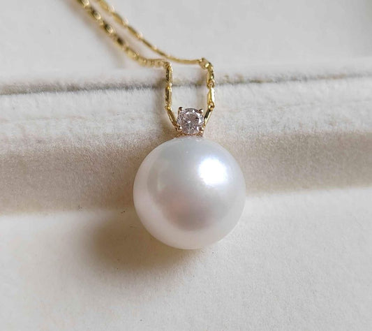 12.4mm Genuine south sea white pearl round classic 14k gold pendant