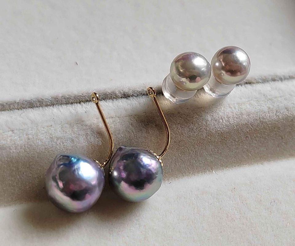 'Aurora' 18k gold two ways earrings genuine akoya pearls 6.2-8.4mm