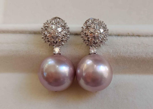 'Snowflakes' earrings genuine freshwater pearls 12.4mm