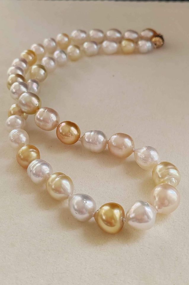 8-10.3mm Genuine south sea white and golden pearls classic necklace