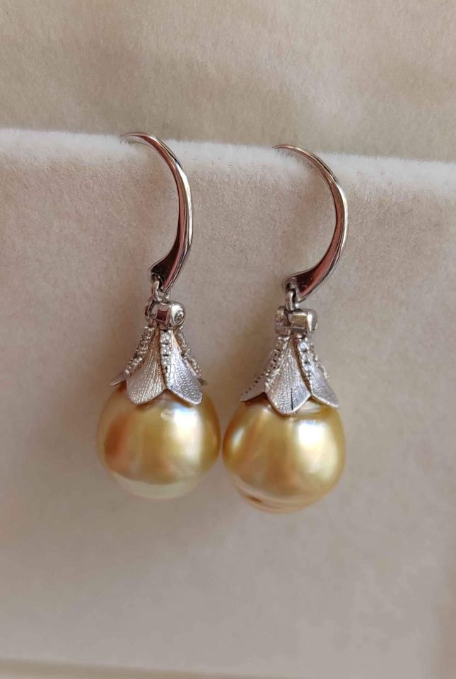 10.4mm Genuine golden south sea pearls classic earrings