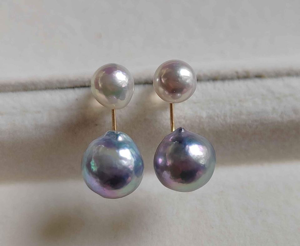 'Aurora' 18k gold two ways earrings genuine akoya pearls 6.2-8.4mm