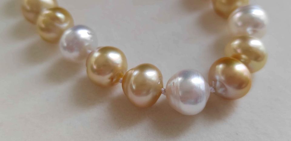 9.1-11.6mm Genuine south sea pearls classic necklace 14k white gold