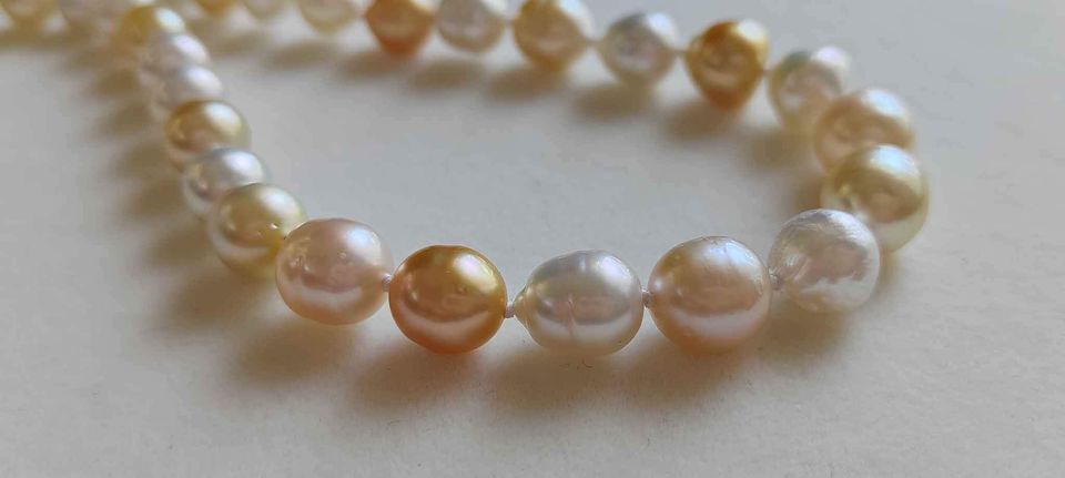 8-10.3mm Genuine south sea white and golden pearls classic necklace