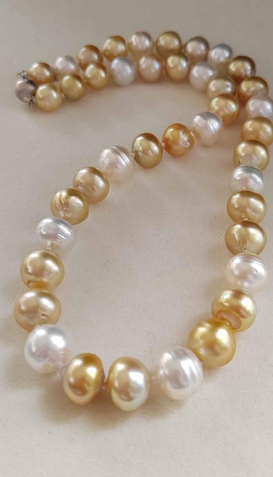 9.1-11.6mm Genuine south sea pearls classic necklace 14k white gold