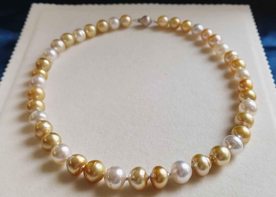 9.1-11.6mm Genuine south sea pearls classic necklace 14k white gold