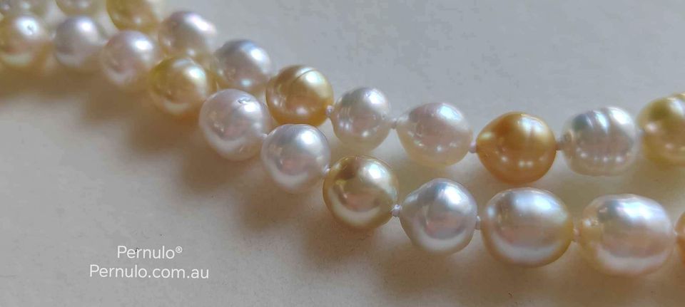 8-10.3mm Genuine south sea white and golden pearls classic necklace