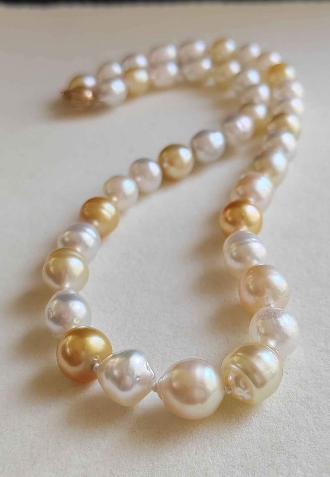 8-10.3mm Genuine south sea white and golden pearls classic necklace