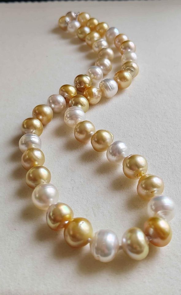 9.1-11.6mm Genuine south sea pearls classic necklace 14k white gold