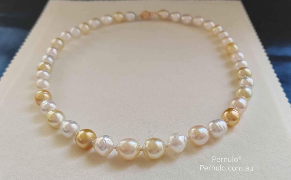 8-10.3mm Genuine south sea white and golden pearls classic necklace