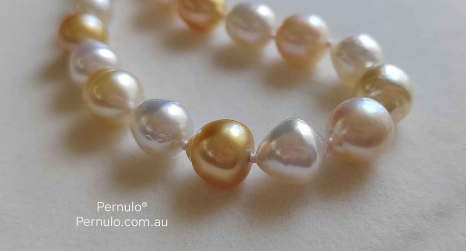 8-10.3mm Genuine south sea white and golden pearls classic necklace