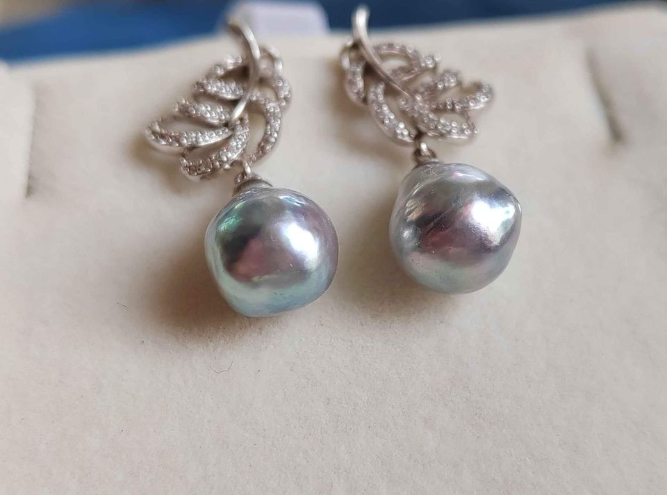 'Bluebird' earrings genuine akoya pearls 8.6mm