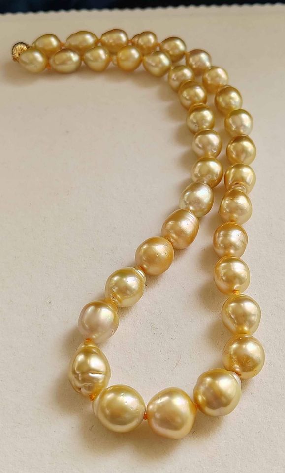 10.2-13mm Genuine golden south sea baroque pearls 14k gold necklace 50cm