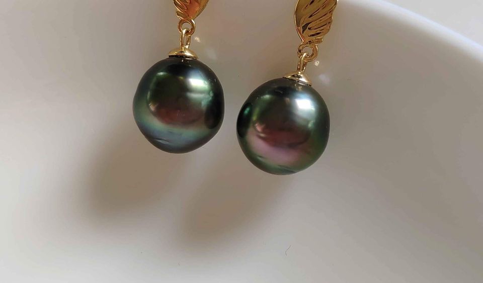 'Wings' 18k gold earrings genuine tahitian south sea pearls 9.2mm