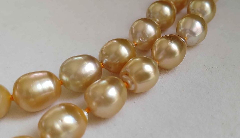 10.2-13mm Genuine golden south sea baroque pearls 14k gold necklace 50cm