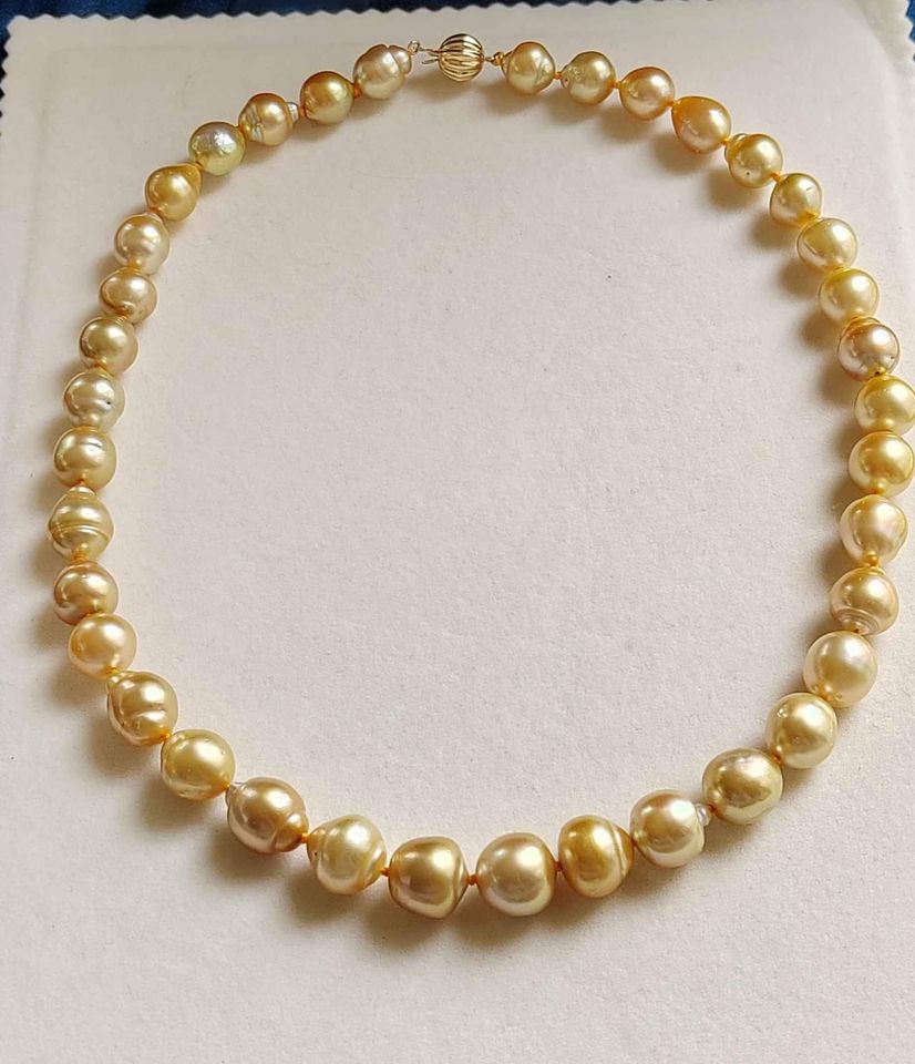 10-12.2mm Genuine golden south sea baroque pearls necklace 48cm