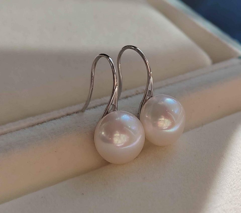 Free shipment genuine freshwater pearls 11mm classic earrings