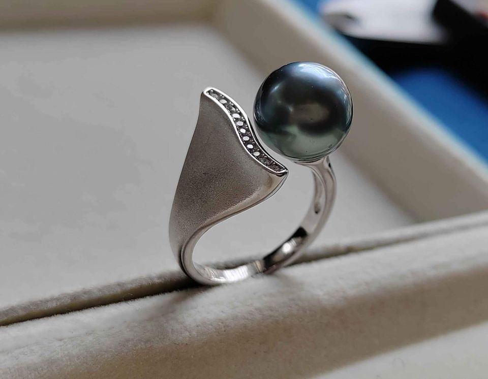 'Blue Sirène' ring genuine tahitian south sea pearl 10.4mm