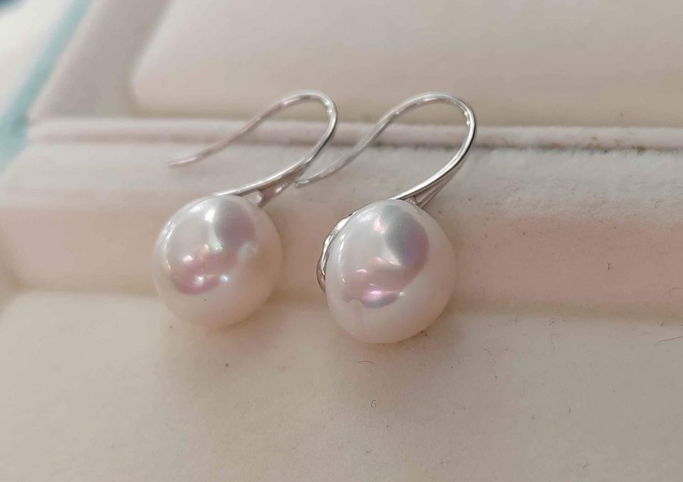 Free shipment genuine freshwater pearls 11mm classic earrings