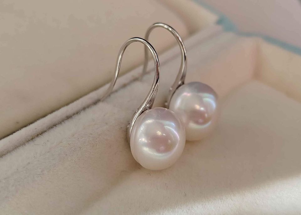 Free shipment genuine freshwater pearls 11mm classic earrings