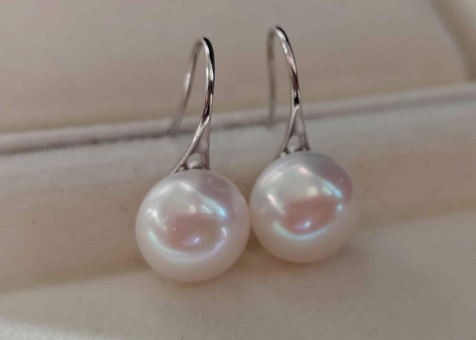 Free shipment genuine freshwater pearls 11mm classic earrings