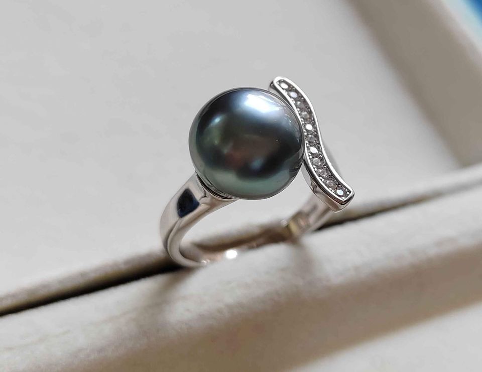 'Blue Sirène' ring genuine tahitian south sea pearl 10.4mm